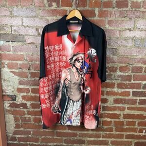Vintage Veezo Shirt Mens Large Red Anime Graphic Short Sleeve Button Up Y2K